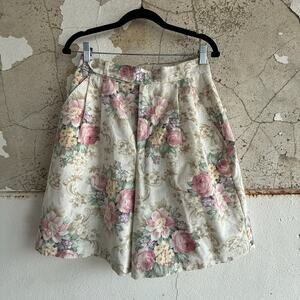 Floral Pleated High Waist Shorts Cottagecore Grandma Vintage Rose Print